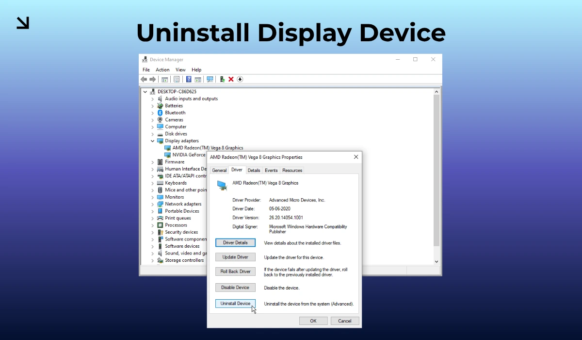 how to uninstall display device to fix Pixelated Screen Bug