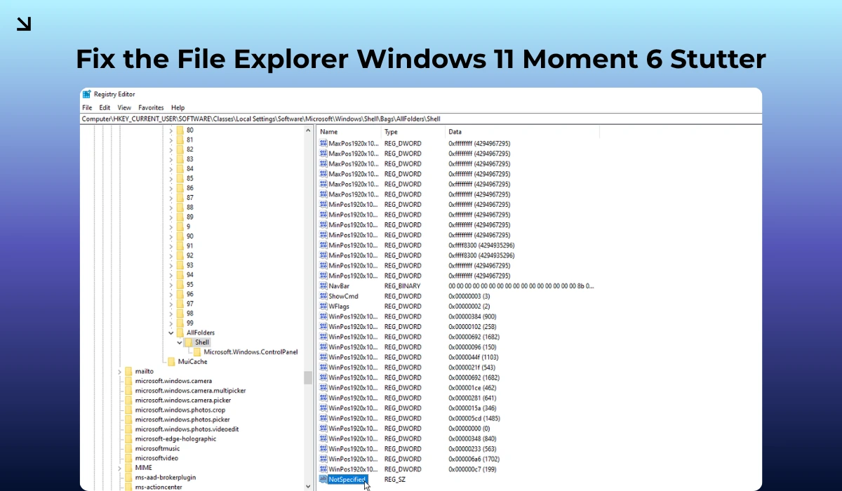 Fix the File Explorer Moment 6 Stutter from the registry editor