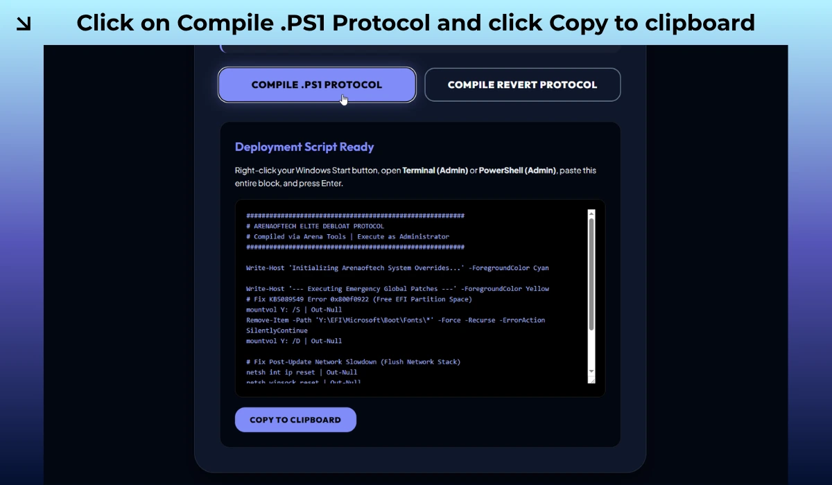 clicking on compile button in Win-Debloater tool.